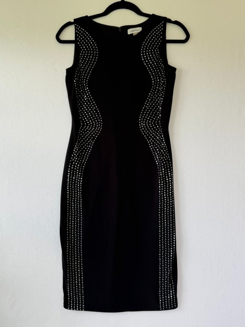 Calvin Klein Black Fitted Dress w/ Silver Bead Accents – Size 2